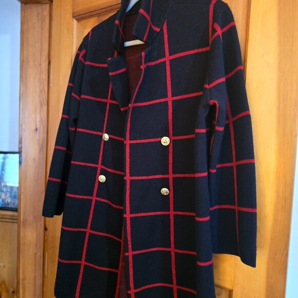 Anne Klein Knit Jacket, Blue and Red, Large - Picture 3 of 4